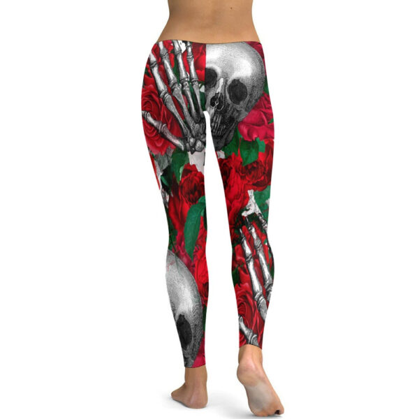 Skulls and Roses Soft Ladies Tight Yoga Pants - Image 2