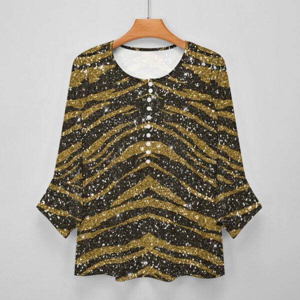 Animal Print Ruffled Petal Sleeve Top - Image 4