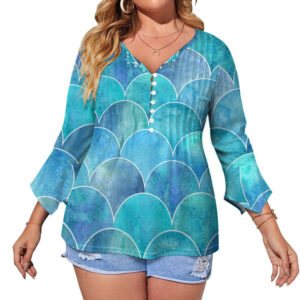 Mermaid Print Ruffled Petal Sleeve Top