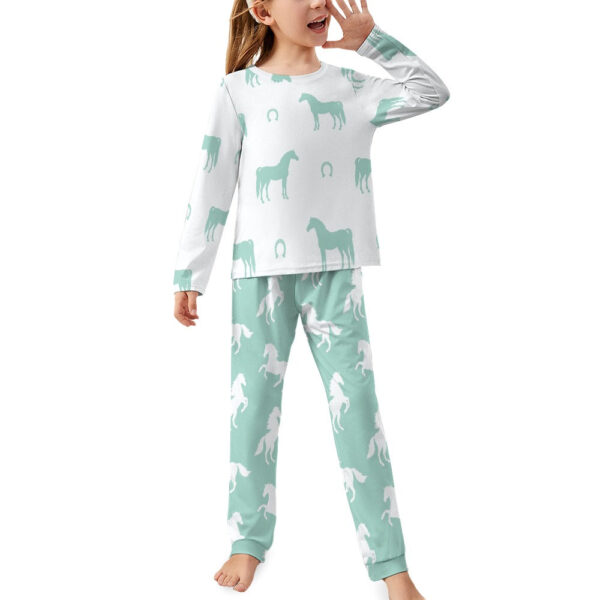 Lt Green Horses Girl's Pajama Set - Image 2