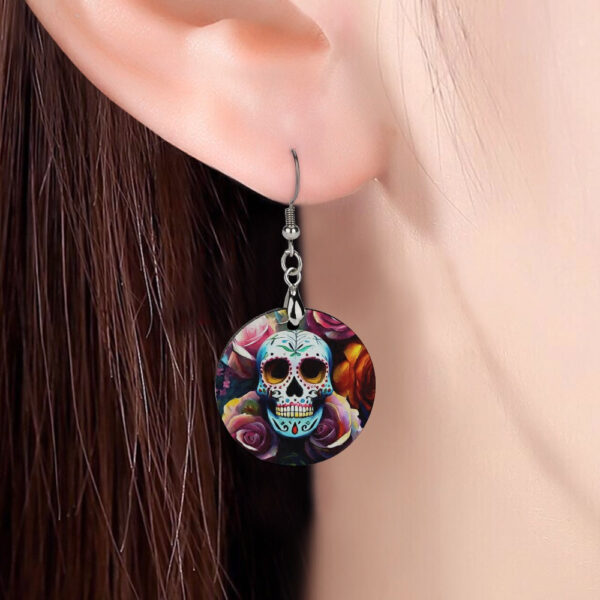 Wooden Skulls & Roses Earrings - Image 2