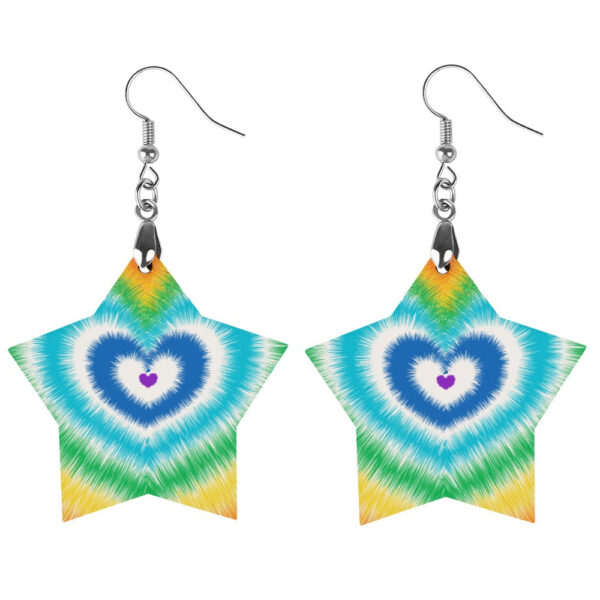 Wooden Tie Dye Heart Earrings - Image 4