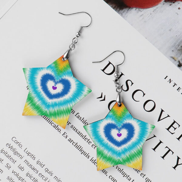Wooden Tie Dye Heart Earrings - Image 6