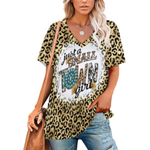 Western Small Town Girl V-Neck Loose Short Sleeve T-Shirt
