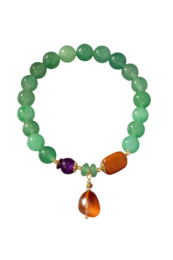 Stretch Green Agate Bracelet Red Charm Drop - Image 3