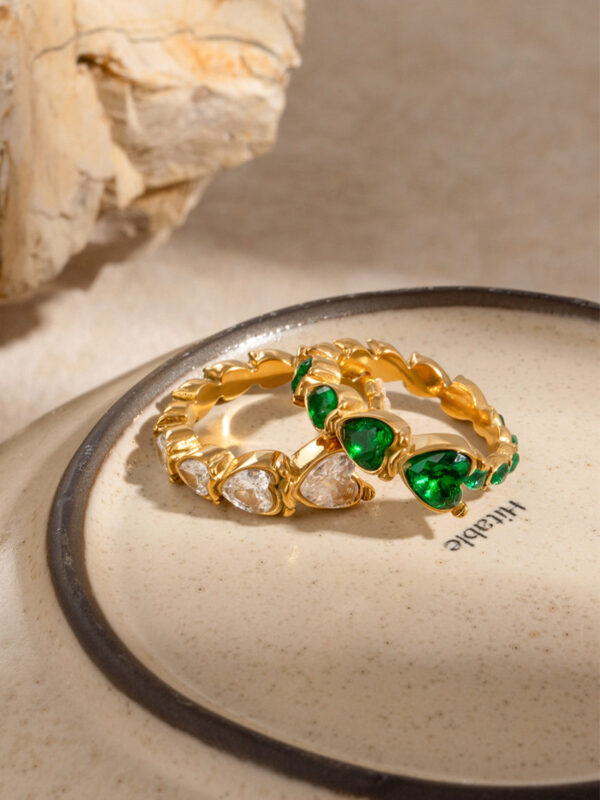 Stainless Steel Heart Rhinestone Ring - Image 12