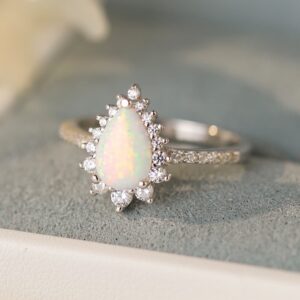 Platinum-Plated Opal Pear Shape Ring