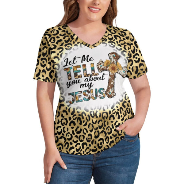 Western Jesus Ladies V-Neck Loose Short Sleeve T-Shirt - Image 3