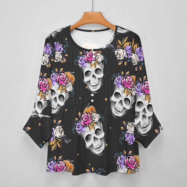 Floral Skulls Ruffled Petal Sleeve Top - Image 4
