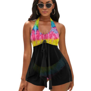 Bright Tie Dye Split Skirt Swimsuit