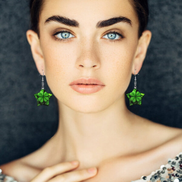 Wooden 4 Leaf Clover Earrings - Image 3