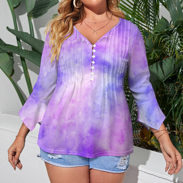 Purple Tie Dye Ruffled Petal Sleeve Top - Image 5