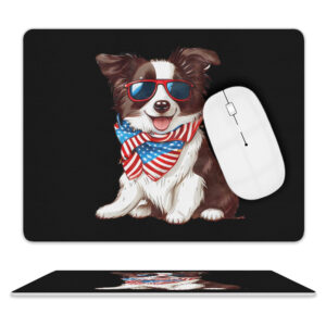 Patriotic Border Collie Leather Mouse Pad