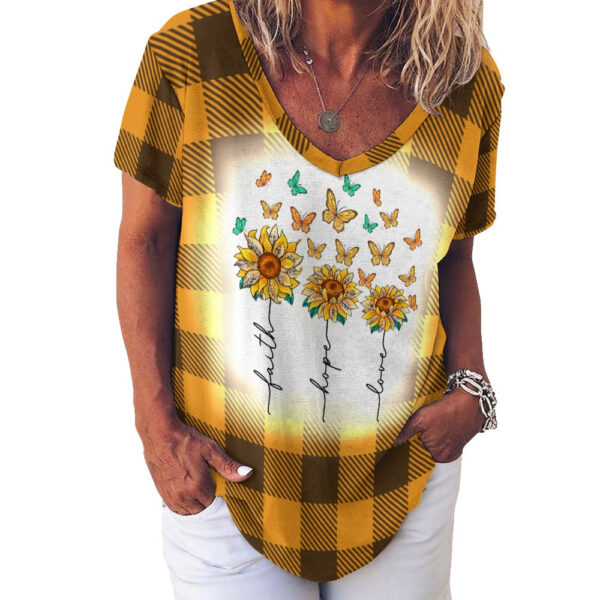 Buffalo Plaid  Faith Hope Love V-Neck Loose Short Sleeve T-Shirt - Image 5