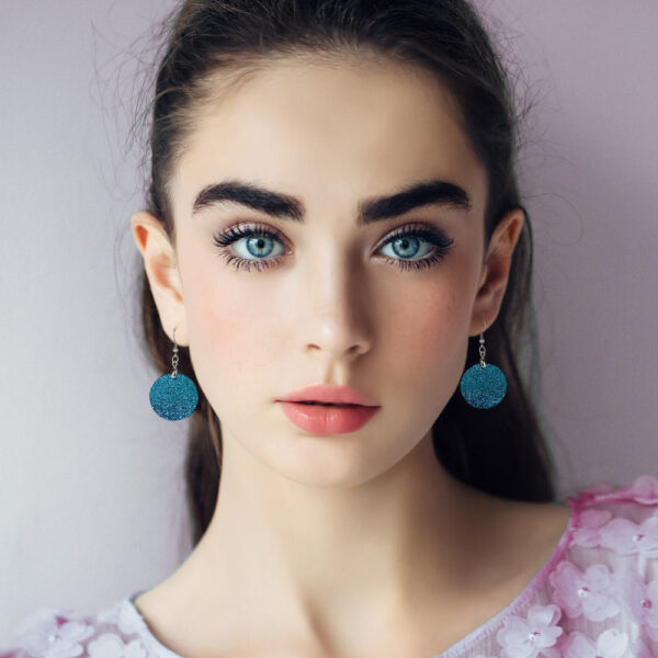 Wooden Blue Glitter Earrings - Image 3