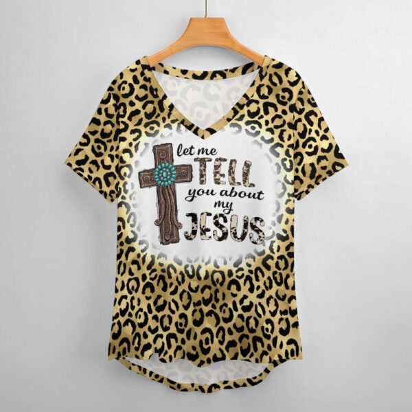 Western Tell You About Jesus Ladies V-Neck Loose Short Sleeve T-Shirt - Image 6