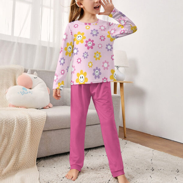 Floral Smiley Girl's Pajama Set - Image 4