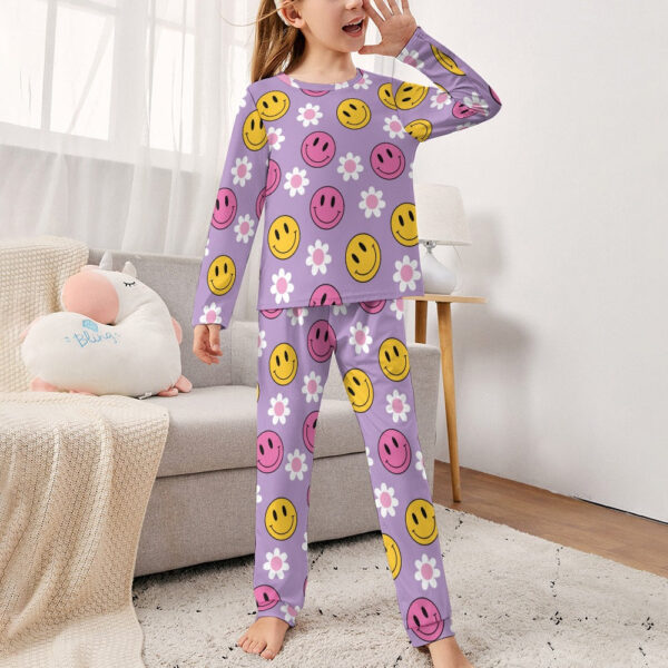 Purple Smiley Girl's Pajama Set - Image 3