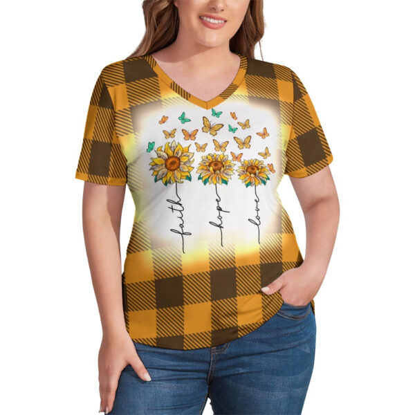 Buffalo Plaid  Faith Hope Love V-Neck Loose Short Sleeve T-Shirt - Image 7