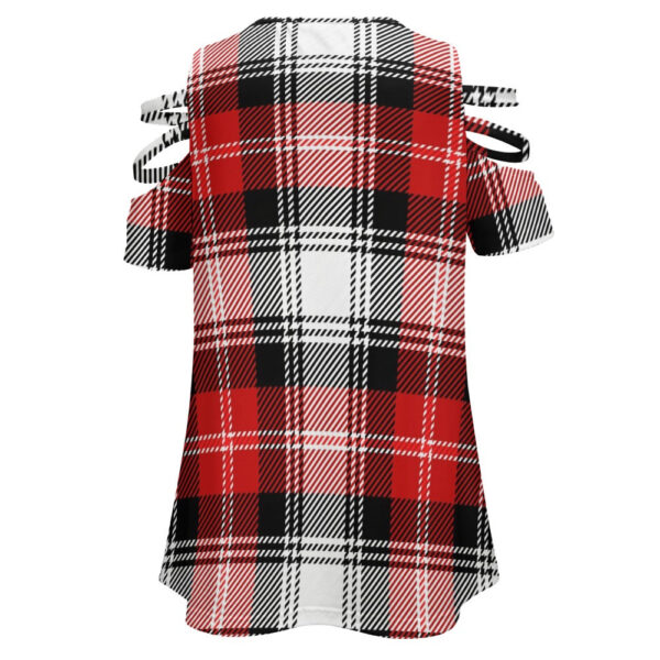 Ladies Plaid BE Zip Off Shoulder Top - Image 2