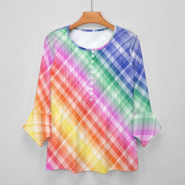 Rainbow Stripes Ruffled Petal Sleeve Top - Image 5