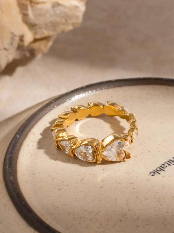 Stainless Steel Heart Rhinestone Ring - Image 8