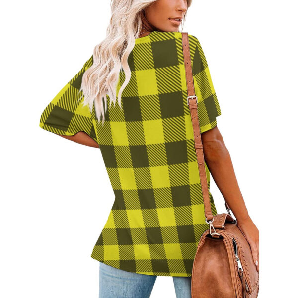 Buffalo Plaid  Be Kind Sunflower Ladies V-Neck Loose Short Sleeve T-Shirt - Image 2