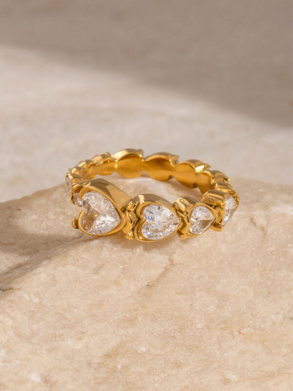 Stainless Steel Heart Rhinestone Ring - Image 7