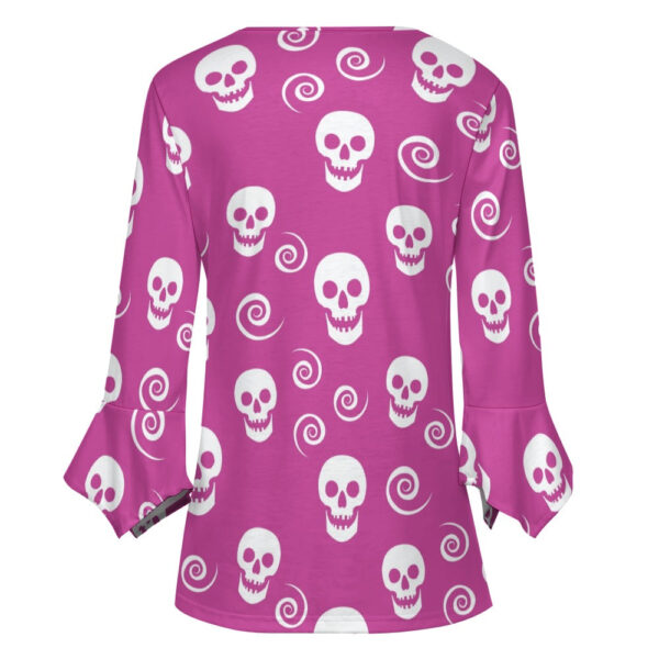 Skulls and Swirls  Ruffled Petal Sleeve Top - Image 3