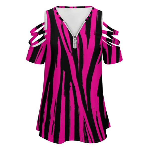 Ladies Striped BE Zip Off Shoulder Top - Image 2