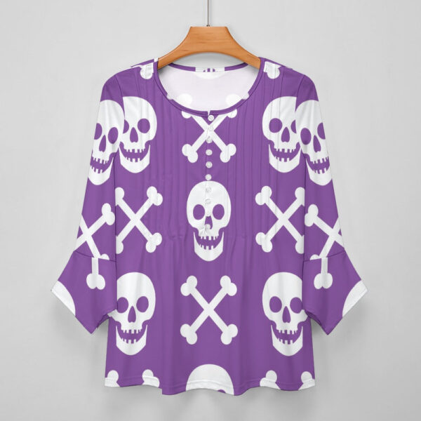 Purple Skulls Ruffled Petal Sleeve Top - Image 5