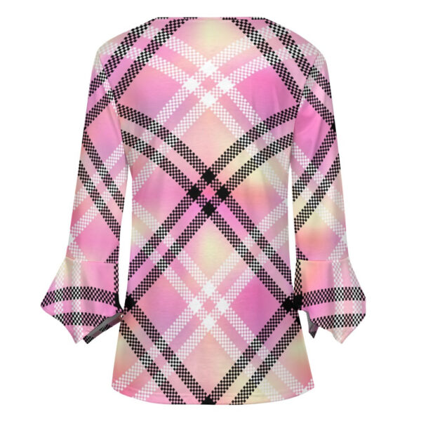 Pink Plaid Ruffled Petal Sleeve Top - Image 3