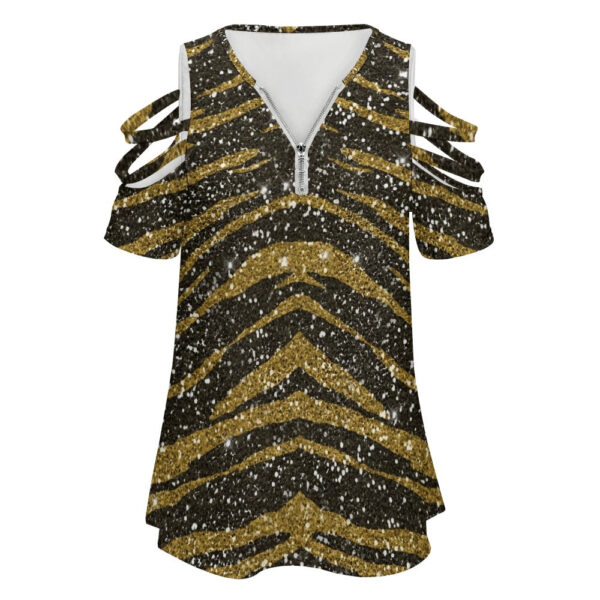 Ladies Glitter Glam BE Zip Off Shoulder Top - Image 2