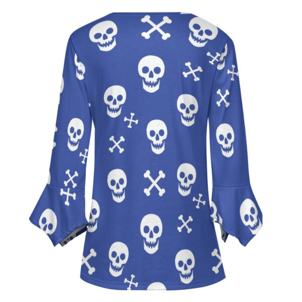 Blue Skull Print Ruffled Petal Sleeve Top - Image 5