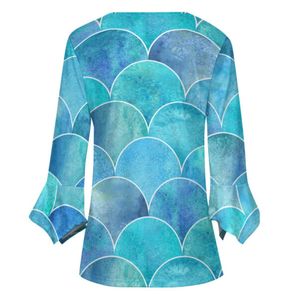 Mermaid Print Ruffled Petal Sleeve Top - Image 2