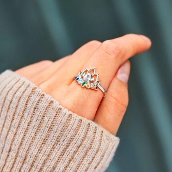 Lotus Shape 925 Sterling Silver Inlaid Zircon Ring - Image 6