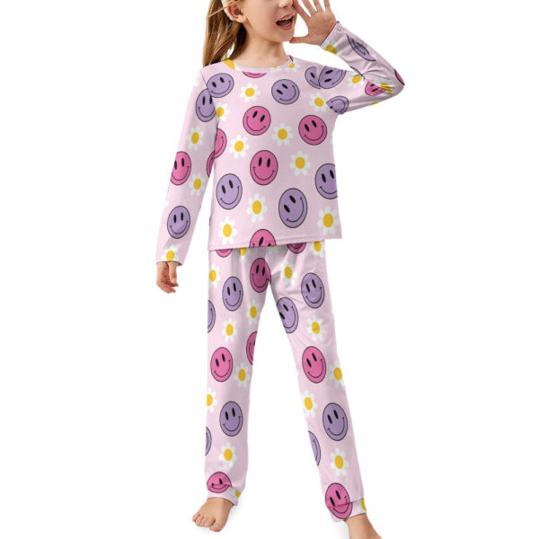 Smiley Floral Girl's Pajama Set - Image 2