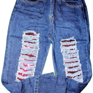 Blue Jeans with Red Sequins in Cutouts
