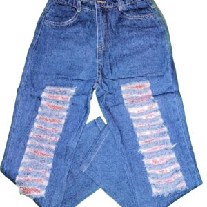 Blue Jeans with Pink Sequin Patches