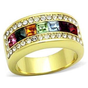 Gold Stainless Steel Crystal Ring