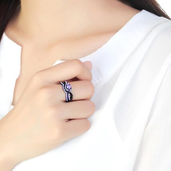Black Stainless Steel Amethyst Ring - Image 5