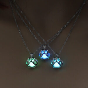 Glow In The Dark Dog Paw Print Charm Pendant Necklace
