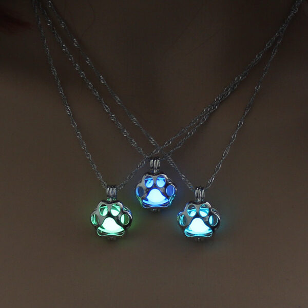 Glow In The Dark Dog Paw Print Charm Pendant Necklace