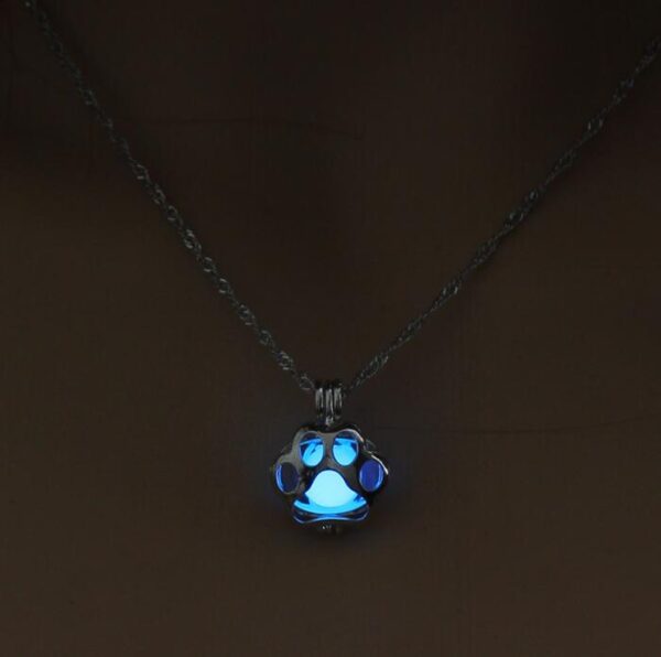 Glow In The Dark Dog Paw Print Charm Pendant Necklace - Image 2