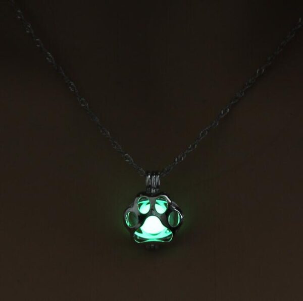 Glow In The Dark Dog Paw Print Charm Pendant Necklace - Image 3