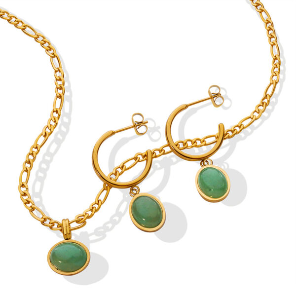 Natural Green Agate Pendant Necklace & Earrings Set - Image 5