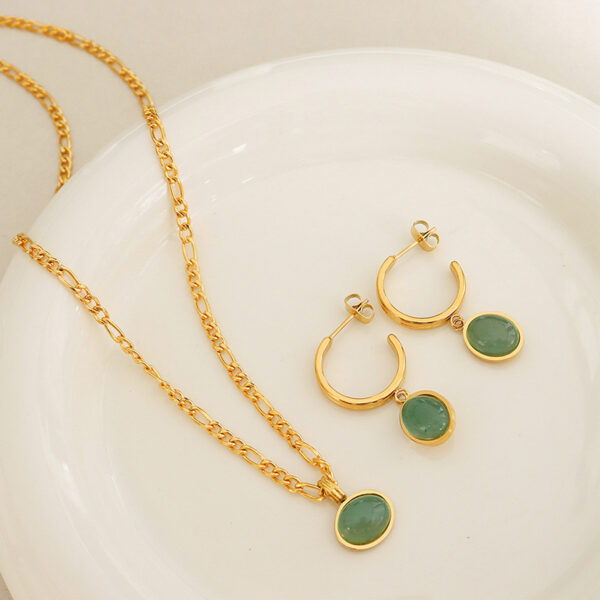 Natural Green Agate Pendant Necklace & Earrings Set