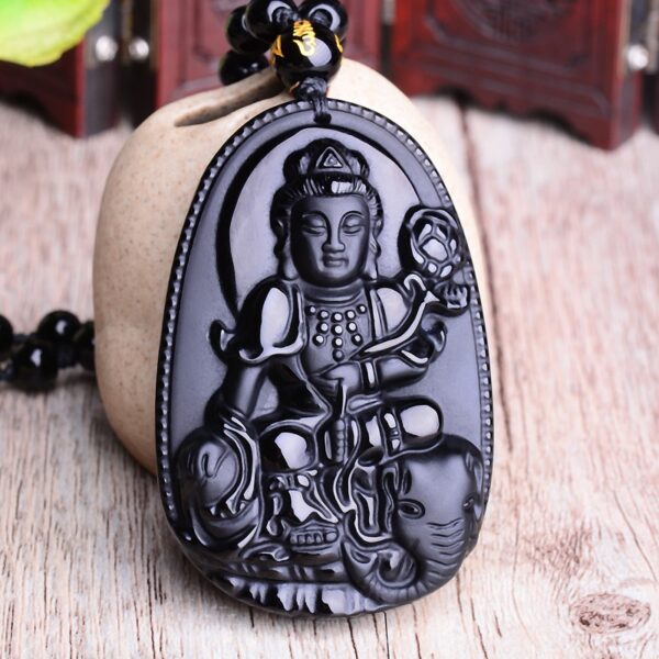 Black Obsidian Six Stars Lucky Amulet Love Natural Stone Pendant Necklace - Image 5