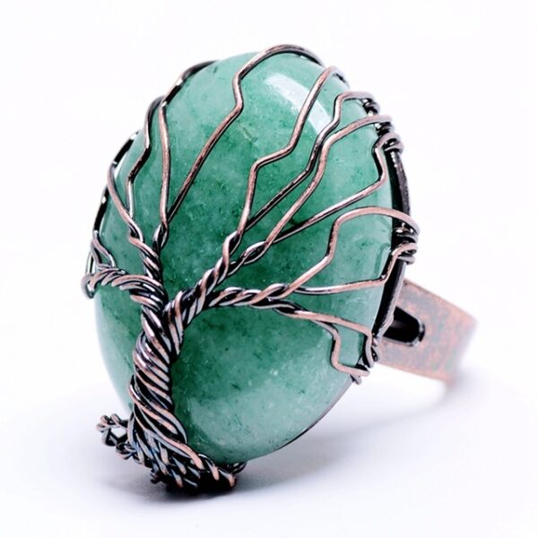 Natural Stone Egg Shape Wrapped Tree of Life Antique Ring - Image 12