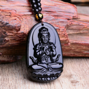 Black Obsidian Six Stars Lucky Amulet Love Natural Stone Pendant Necklace